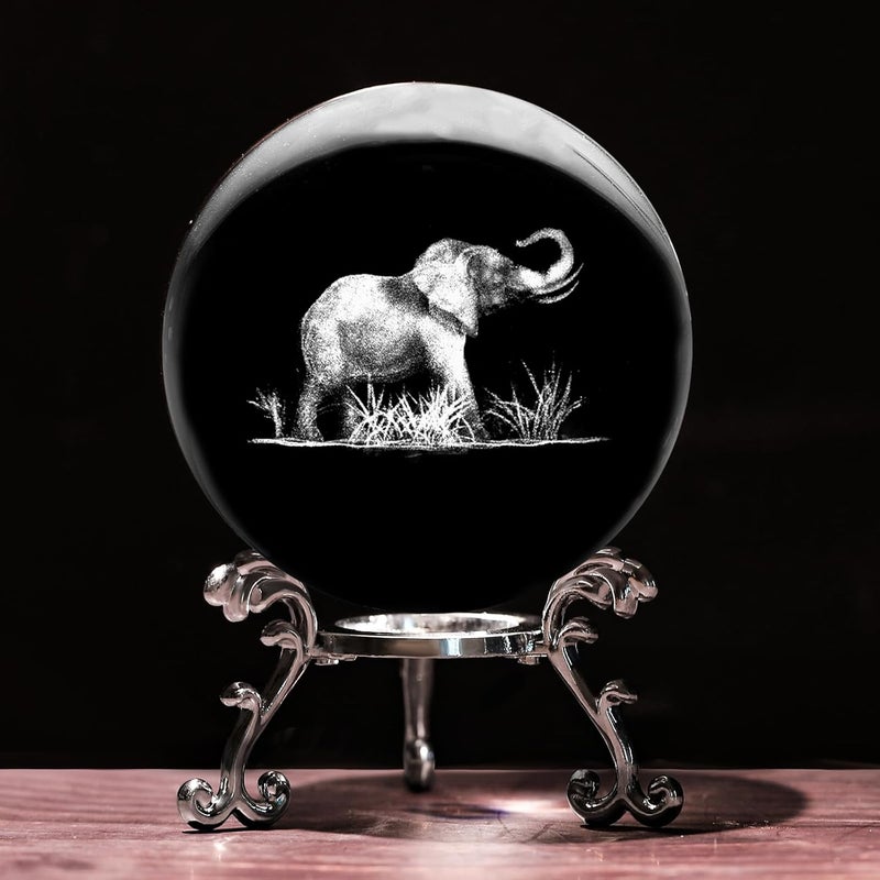 PYJ3DLAMP 3D Elephant Crystal Ball with Stand Lase Engraved Glass Sphere Paperweight Decor Elephant Gift for Women Friends Christmas Birthday - Image 1